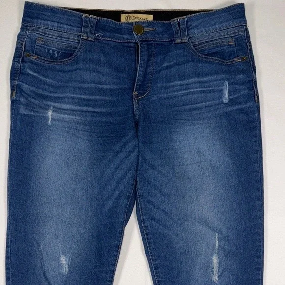 Democracy Ab Solution Blue Distressed Skinny Crop Jeans Released Hem Womens 12 - Picture 3 of 7